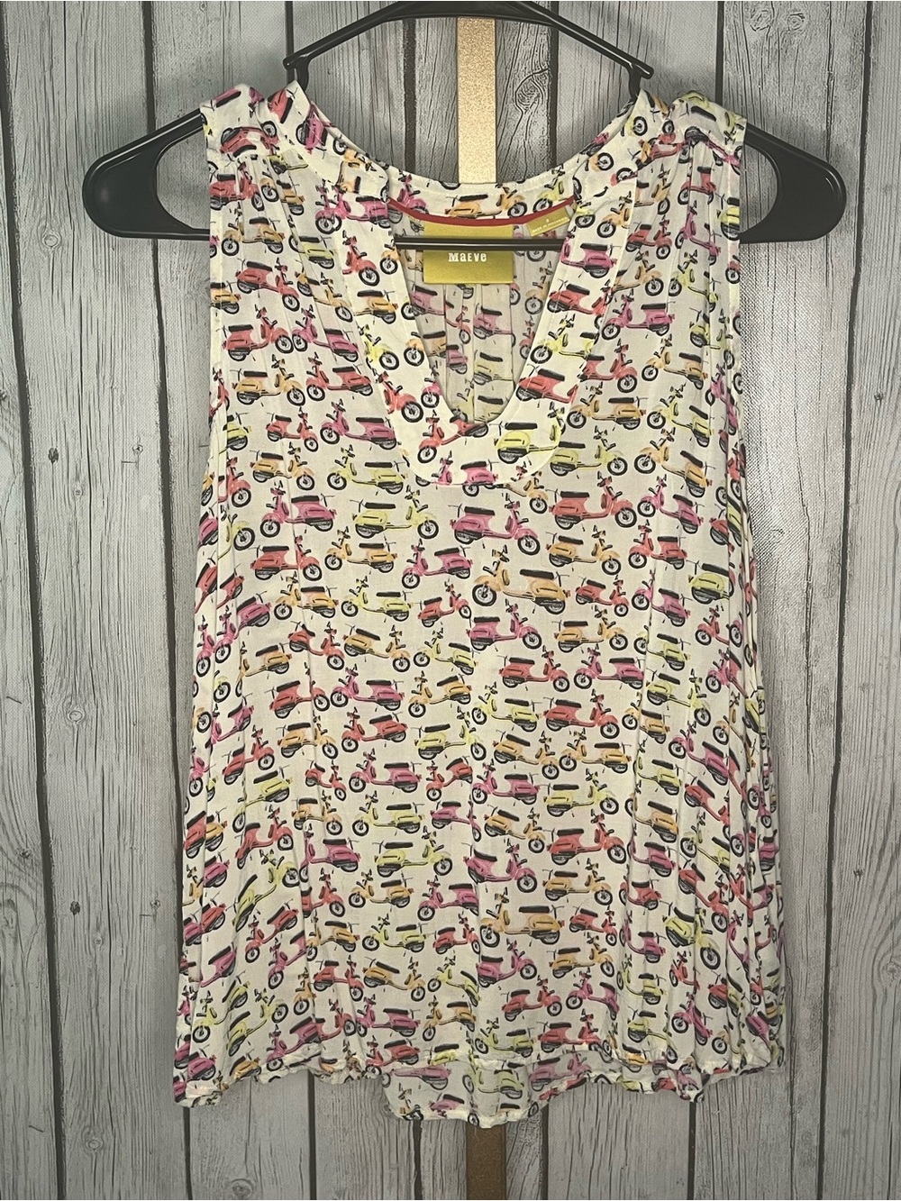Anthropologie Maeve Enna Scooter Vespa Moped Print Swing Tank Top Blouse Size 6